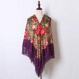 Ethnic Flower Print Square Scarf Shawl Fringed Scarves for Women Ladies Girls
