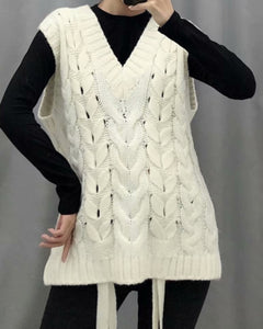 V-neck Knit Lacing Hollow-out Sweaters