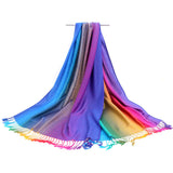 Estilo étnico arco iris degradado color largo suave cuello bufanda chal para damas niñas mujeres