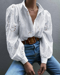 Floral Embroidery Single-breasted Hollow-out Shirts Blouse