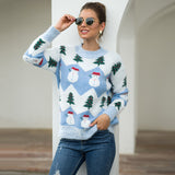 Suéter de manga larga con patrón de árbol de Navidad y muñeco de nieve 