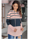 Suéter con capucha y manga larga suelta de color en contraste para mujer 