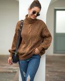 Women's High Collar Twist Pullover Long Sleeve Sweater