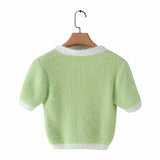 Mohair Single-breasted Knitting Short Cardigan Green