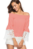 Women Sexy One Shoulder Lace Stitching Long Sleeve Loose Cuffs Shirt Blouses