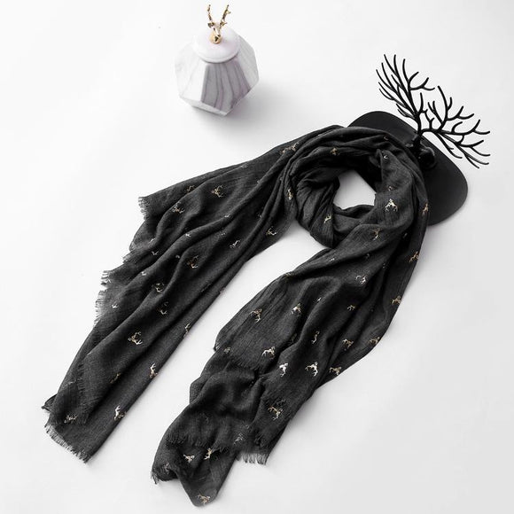 Christmas Elk Printing Cotton Linen Blend Long Scarf Casual Travel Warm Ethnic Scarves Shawls