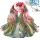 Bufanda de seda larga y fina con estampado de loto para mujer