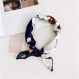 Floral Print Silk Small Square Scarf for Women - 40 Colors