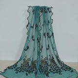 Bufanda de encaje a la moda con estampado de hilo de red, costura de pavo real, bufanda de Fénix flocada para mujeres y niñas