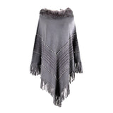 Tassel Fringed Pullover Bead Fur Collar Sweater Cloak Shawl Cape