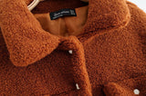 Pile Collar Single-breasted Lambswool Fur Outerwear