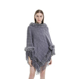 Tassel Hem Fur Collar Pullover Sweater Cloak Shawl Cape
