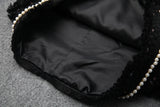 Simple Boutonnage Perles Taille Élastique Gland Tweed Blazers Mini A-ligne Jupe Costume Deux Pièces Ensemble Noir