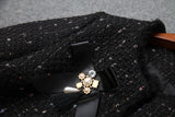 Blazer de tweed con borlas en la cintura elástica con abalorios de un solo pecho, minifalda acampanada, conjunto de dos piezas negro