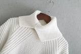 Slit Hem Knit Pile Collar High Low Sweaters