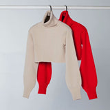 High-collared Lantern Sleeve Crop Tops Sweaters