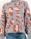 Leopard Print Lantern Sleeve Knit Sweaters