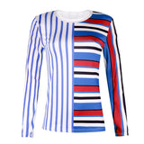 Women's Loose Round Neck Stripe Splicing Long Sleeve T-Shirt