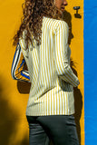 Camiseta holgada de manga larga con cuello redondo y rayas para mujer 