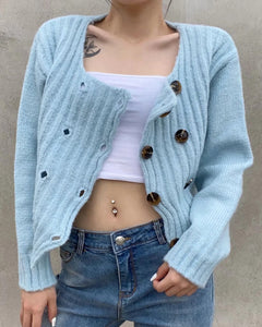 Knit Double-breasted Striped Crop Top Cardigans