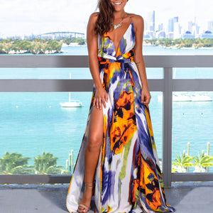 Sexy Sling Colorful Floral Evening Party Maxi vestidos 