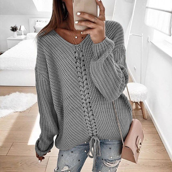 Women's Loose V-neck Stitching Sweater