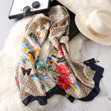 Bufanda de seda con estampado de flores y mariposas a la moda para mujeres y niñas 90x180