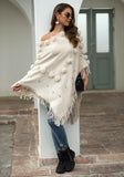 Tassel Fringed Pullover Bead Pompom Collar Sweater Cloak Shawl Cape