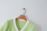 Mohair Single-breasted Knitting Short Cardigan Green