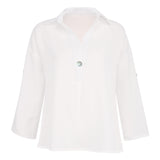 Women V Neck Button Breathable Loose Shirt