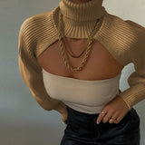 Suéter de punto recortado con cuello alto y manga farol informal negro