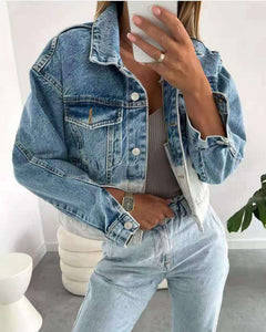 Single-breasted Pile Collar Denim Color Gradient Outerwear Cardigans