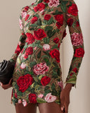 Mini-robes moulantes brodées de fleurs à encolure haute