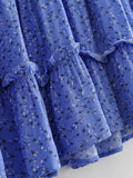 Floral Ruffled Shirred Frill Elastic Sleeve Vacation Mini Dresses