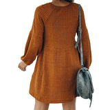 Casual cuello redondo suéteres de punto bolsillo Mini vestidos