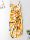 Tie Dye Vintage Irregular Hem Floral Bodycon Party Midi Dresses