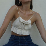 Backless Lace-up Knit Sweaters Ruffle Camis Tank Crop Tops