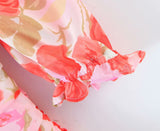 Minivestidos ajustados florales con volantes y plisados ​​con cuello en V de fiesta