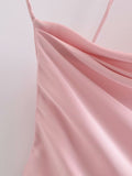 Mini robes de soirée dos nu en satin de soie rose 