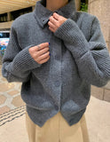 Suéter de solapa vintage de un solo pecho Prendas de abrigo Gris