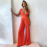 Plunging Neck Backless Wide-leg Jumpsuits