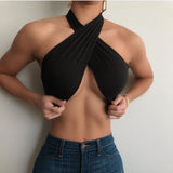 Backless Lace-up Halter Blouse Camis Tank Crop Tops