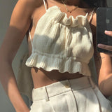 Backless Lace-up Knit Sweaters Ruffle Camis Tank Crop Tops