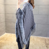Tassel Hem Fur Collar Pullover Sweater Cloak Shawl Cape