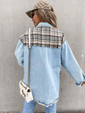 Single-breasted Pile Collar Grid Pattern Denim Outerwear Cardigans