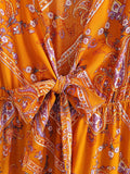 Vestidos cortos con cordones y manga acampanada floral con cuello en V boho