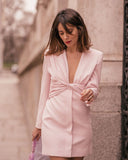 Blazer rosa con cuello en V Botonadura sencilla Mini vestidos
