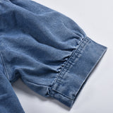 Chemise en jean à simple boutonnage à manches lanterne et épaule dénudée Minirobes