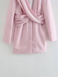 Pink V-neck Blazer Single-breasted Mini Dresses