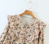 V-neck Ruffled Single-breasted Floral Blouses Shirts